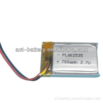 high quality lithium polymer 802535 3.7v 700mah li-po battery